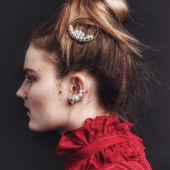 2 Pieces - Faux Pearl Embellished Circle Hair Pin - Picture 2 of 8